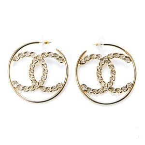 🚫SOLD🚫 2020 Chanel XL Hoop Earrings CC Crystals